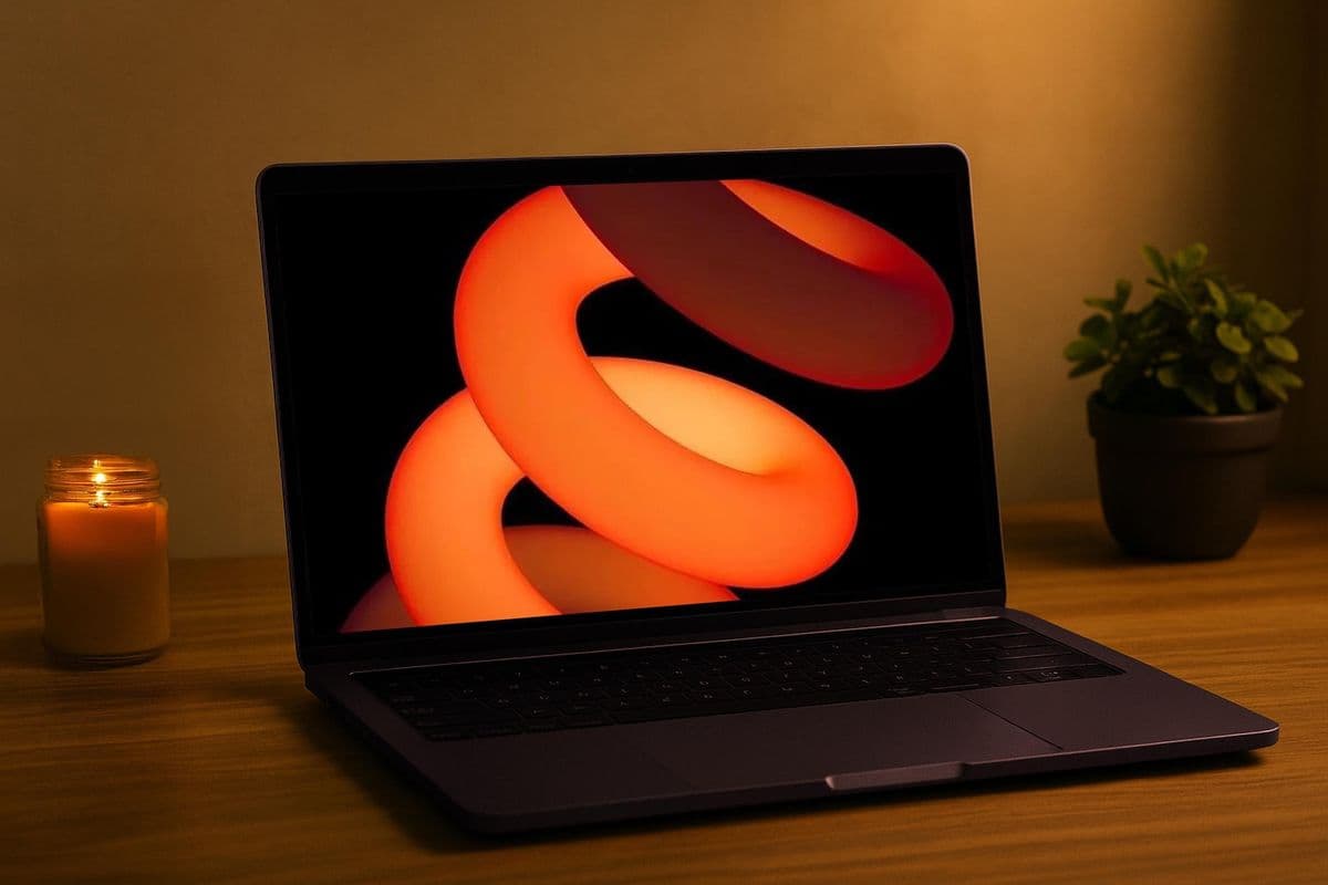 A laptop displaying a glowing design on its screen, representing the technology products Techno Hub supplies